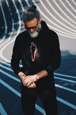 Load image into Gallery viewer, MAN ON THE RUN || BLACK UNISEX HOODIE

